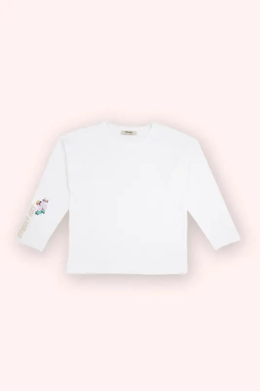 Boys Print Detailed Long Sleeve White T-shirt - PANÇO