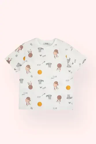Boys' Printed Ecru T-Shirt - 1