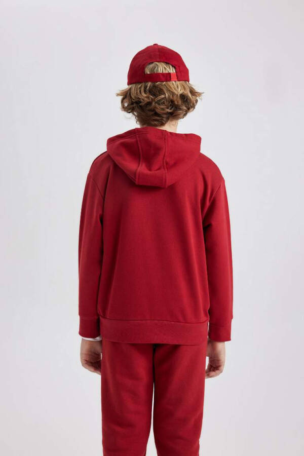 Boy's Printed Hooded Sweatshirt Dark Red - 6