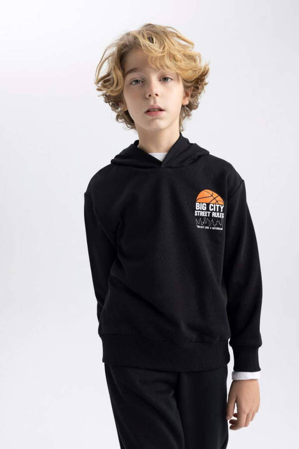 Boys' Printed Hooded Sweatshirt in Black - 3