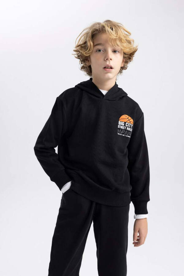 Boys' Printed Hooded Sweatshirt in Black - 4