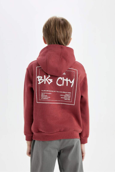 Boy's Printed Hoodie with Kangaroo Pocket Dark Orange - 7