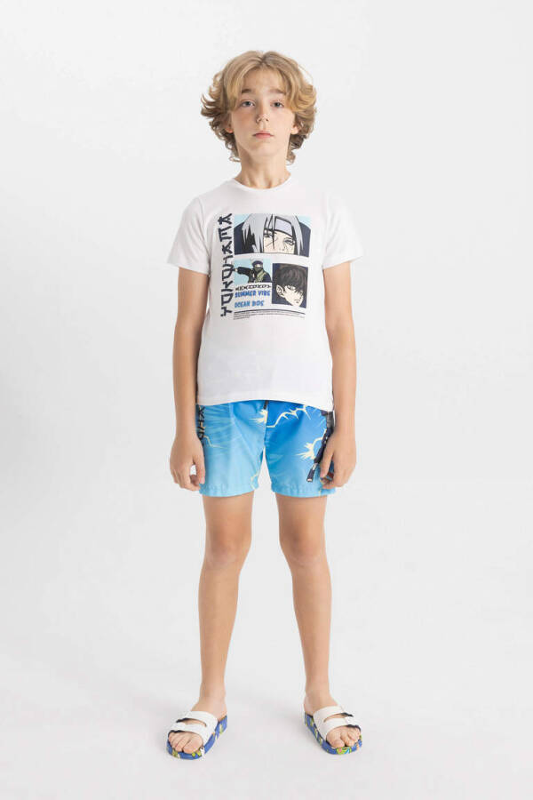 Boys Printed Short Sleeve T-shirt and Swim Shorts 2 Piece Set Navy Blue - 1