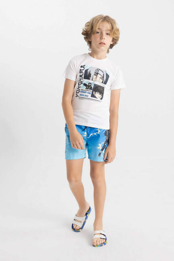 Boys Printed Short Sleeve T-shirt and Swim Shorts 2 Piece Set Navy Blue - 2