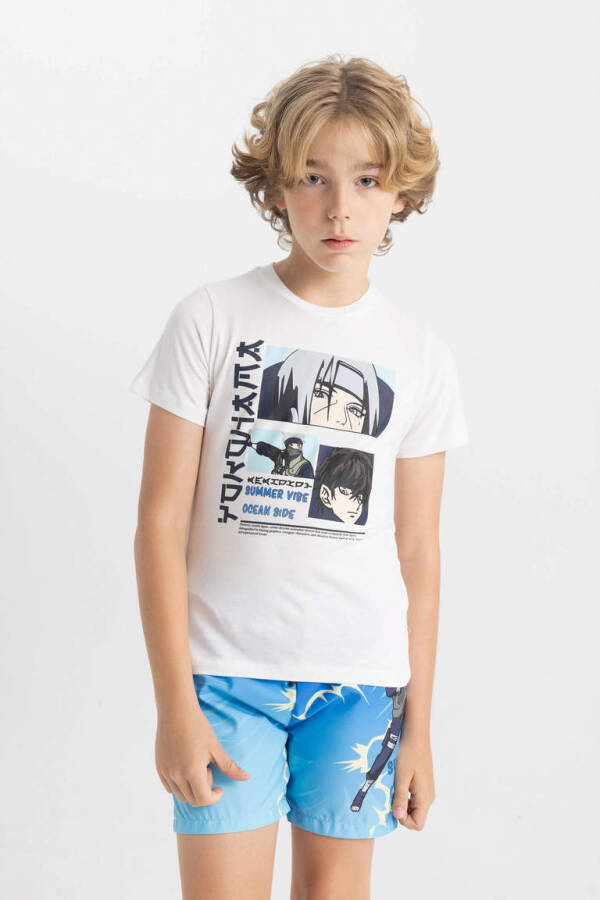 Boys Printed Short Sleeve T-shirt and Swim Shorts 2 Piece Set Navy Blue - 3