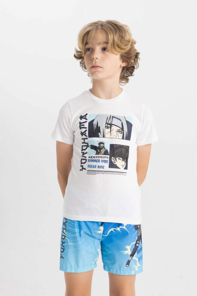 Boys Printed Short Sleeve T-shirt and Swim Shorts 2 Piece Set Navy Blue - 4