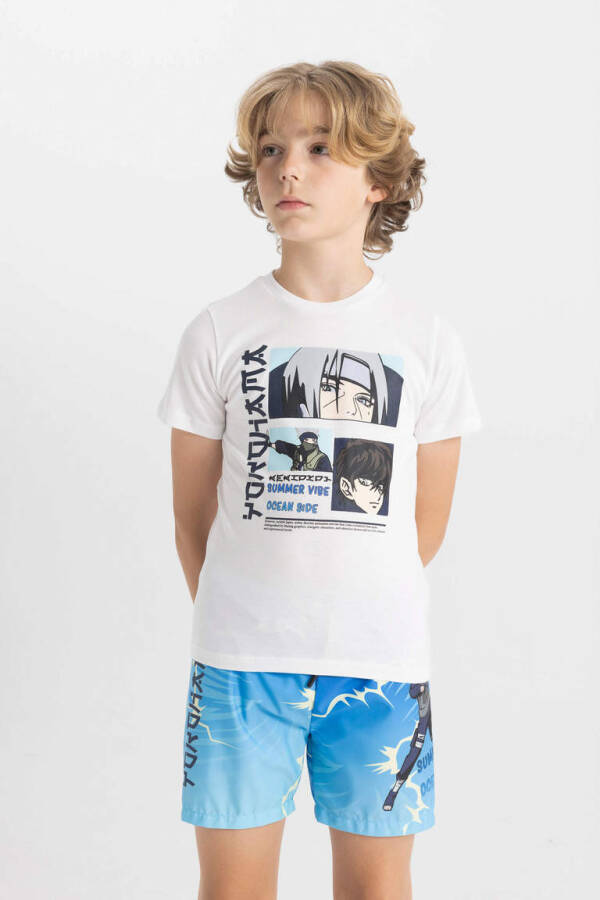 Boys Printed Short Sleeve T-shirt and Swim Shorts 2 Piece Set Navy Blue - 4