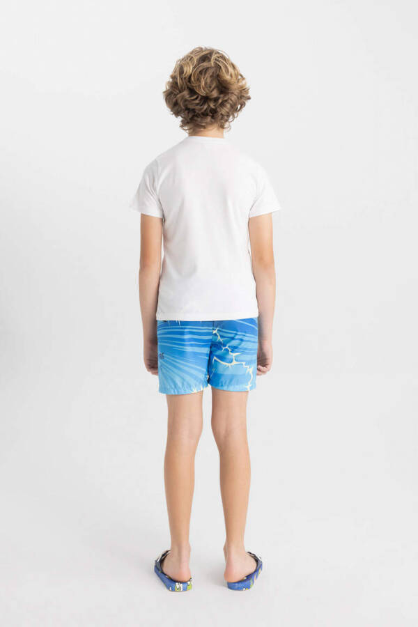 Boys Printed Short Sleeve T-shirt and Swim Shorts 2 Piece Set Navy Blue - 6