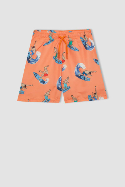 Boy's Printed Short Sleeve T-Shirt and Swim Shorts 2 Piece Set Orange - 3