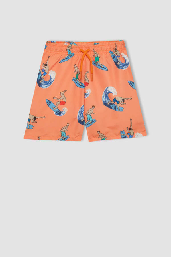 Boy's Printed Short Sleeve T-Shirt and Swim Shorts 2 Piece Set Orange - 3