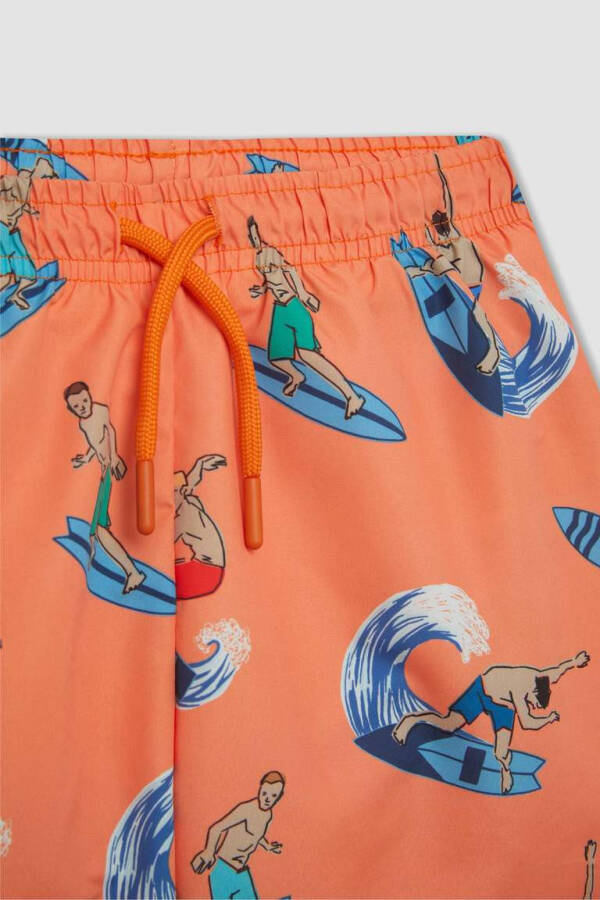 Boy's Printed Short Sleeve T-Shirt and Swim Shorts 2 Piece Set Orange - 5