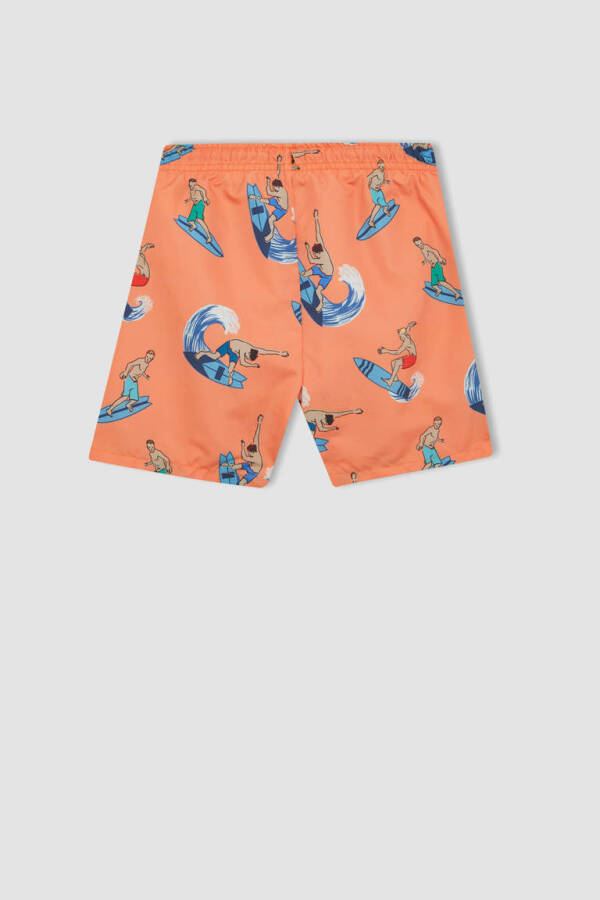 Boy's Printed Short Sleeve T-Shirt and Swim Shorts 2 Piece Set Orange - 7