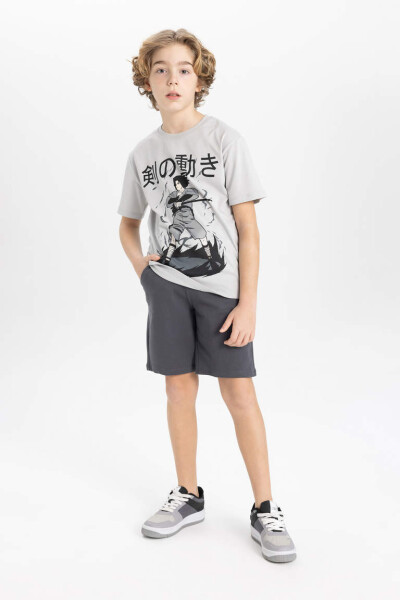 Boys Printed Short Sleeve T-shirt Shorts 2 Piece Set Light Grey - 1