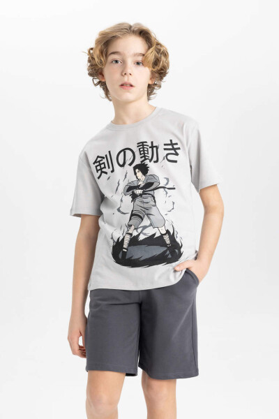 Boys Printed Short Sleeve T-shirt Shorts 2 Piece Set Light Grey - 3