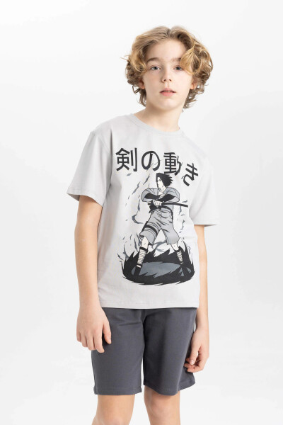 Boys Printed Short Sleeve T-shirt Shorts 2 Piece Set Light Grey - 7