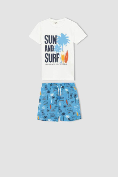 Boys' Printed Short Sleeve T-Shirt & Swim Shorts 2 Piece Set (Blue) - 3