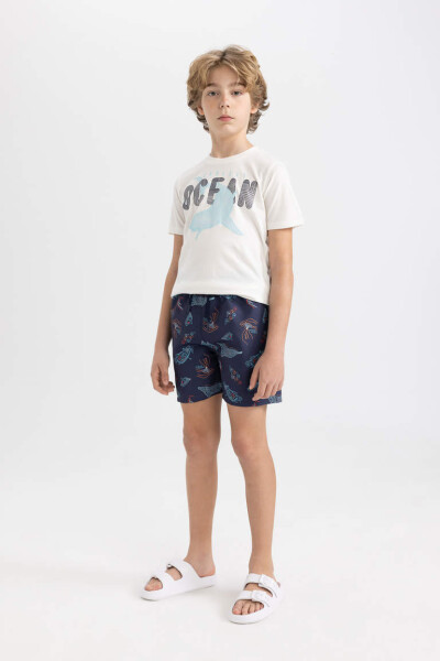 Boy's Printed Short-Sleeved T-Shirt and Swim Shorts 2 Piece Set Navy - 1