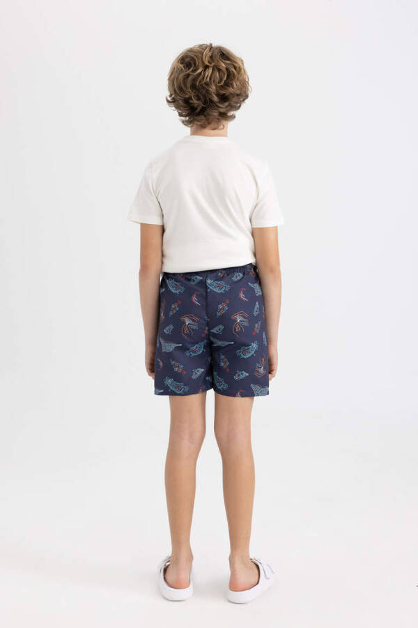 Boy's Printed Short-Sleeved T-Shirt and Swim Shorts 2 Piece Set Navy - 7