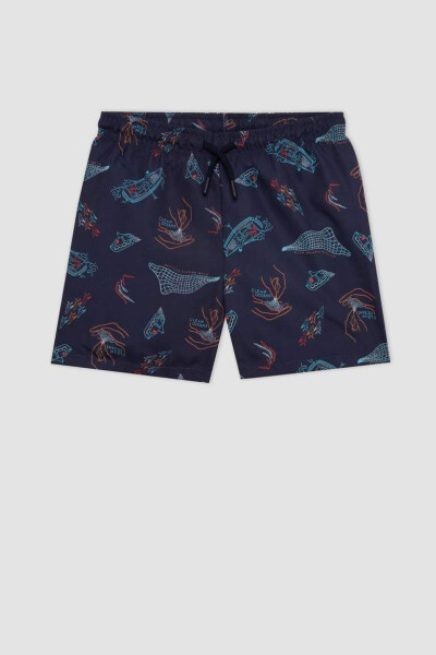 Boy's Printed Short-Sleeved T-Shirt and Swim Shorts 2 Piece Set Navy - 10