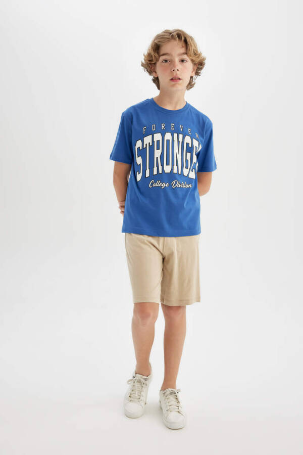Boys Printed Short-Sleeved T-Shirt Shorts 2 Piece Set Dark Blue - 1