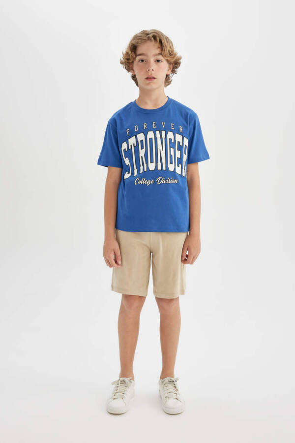 Boys Printed Short-Sleeved T-Shirt Shorts 2 Piece Set Dark Blue - 2