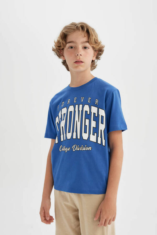 Boys Printed Short-Sleeved T-Shirt Shorts 2 Piece Set Dark Blue - 3