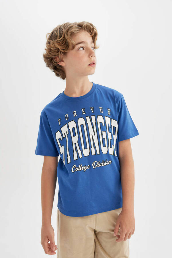 Boys Printed Short-Sleeved T-Shirt Shorts 2 Piece Set Dark Blue - 4