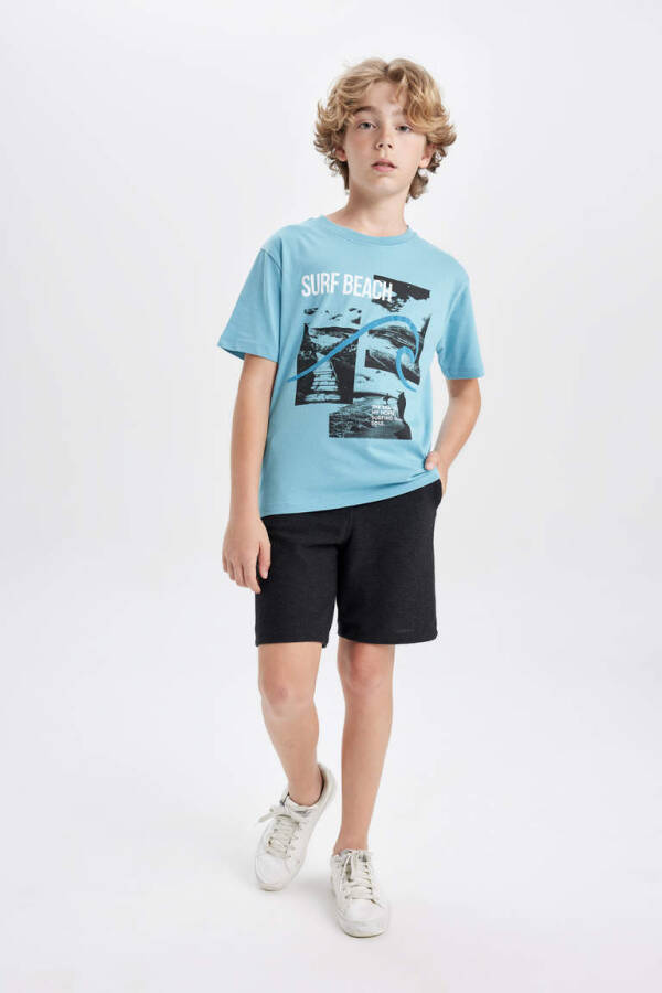 Boys Printed Short-Sleeved T-Shirt Shorts 2-Piece Set Light Blue - 1
