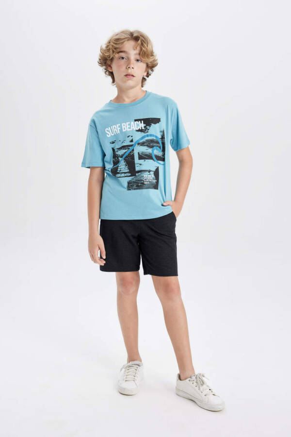 Boys Printed Short-Sleeved T-Shirt Shorts 2-Piece Set Light Blue - 2