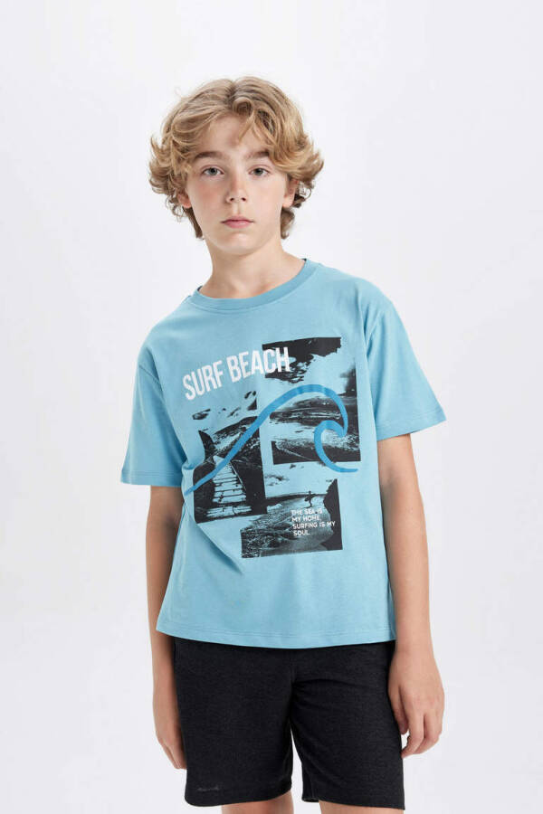 Boys Printed Short-Sleeved T-Shirt Shorts 2-Piece Set Light Blue - 3