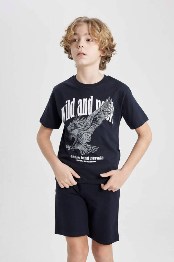 Boys' Printed Short-Sleeved T-Shirt Shorts 2-Piece Set Navy - 4