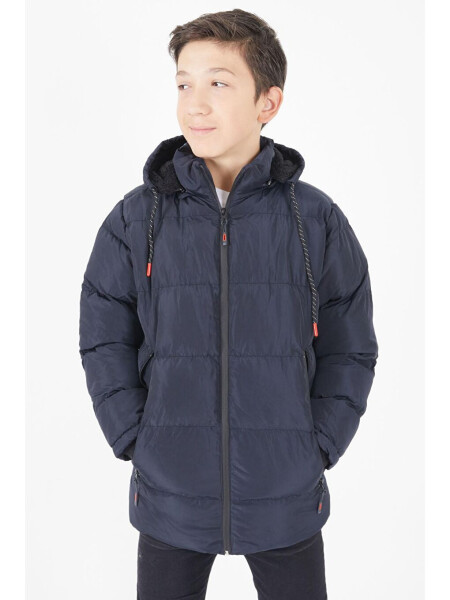 Boys' Puffer Jacket Plain Design Navy Blue 15674 - 6