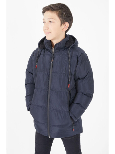 Boys' Puffer Jacket Plain Design Navy Blue 15674 - 7