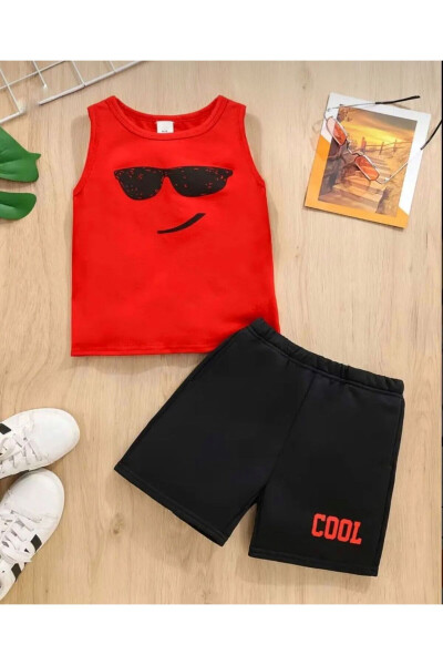 Boys Red-Black Cool Printed Sleeveless T-Shirt and Shorts Set - LOUİSA