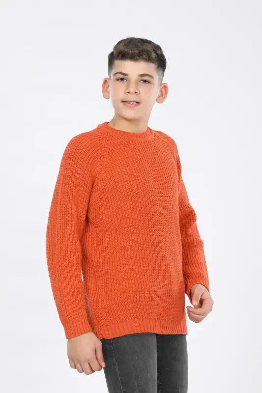 Boys Regular Fit Basic Knitted Sweater (4-13) Age-ORANGE - 2