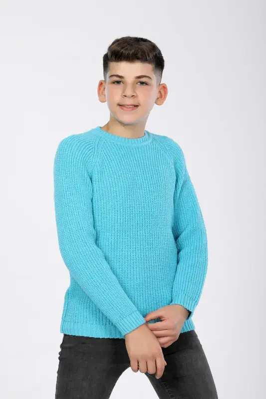 Boys Regular Fit Basic Knitted Sweater (4-13) Age-TURQUOISE - 3