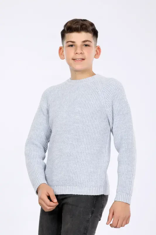 Boys Regular Fit Basic Knitted Sweater (4-13) Years-BABY BLUE - 2