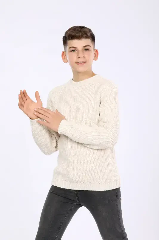 Boys Regular Fit Basic Knitted Sweater (4-13) Years-BEIGE - 3