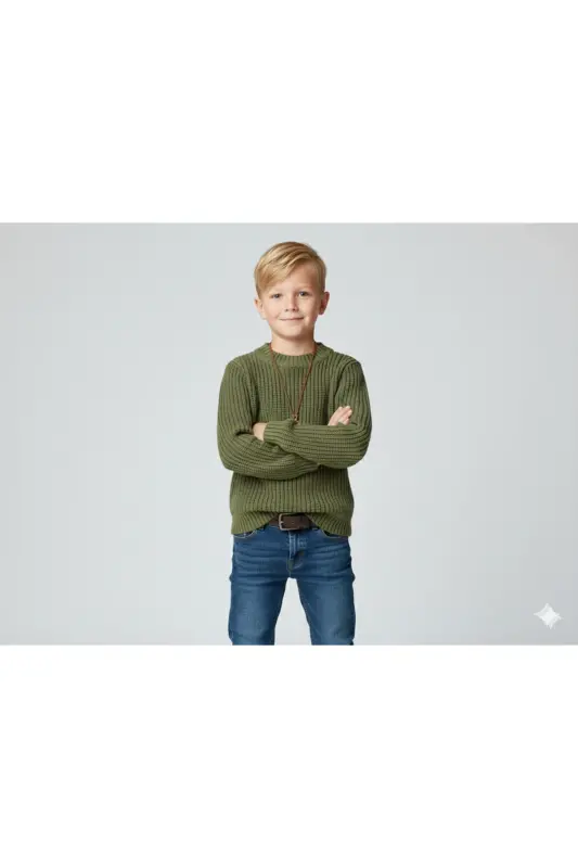 Boys Regular Fit Basic Knitwear Sweater - GREEN - 2