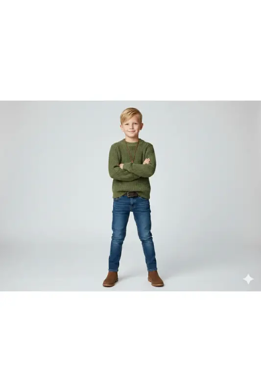 Boys Regular Fit Basic Knitwear Sweater - GREEN - 4