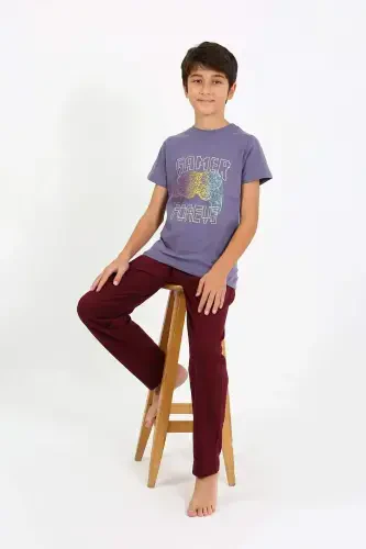 Boys' Short Sleeve Cotton Pajama Set 20758 Purple - 1