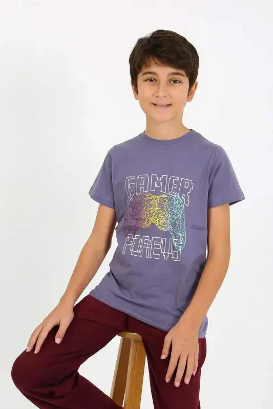 Boys' Short Sleeve Cotton Pajama Set 20758 Purple - 6
