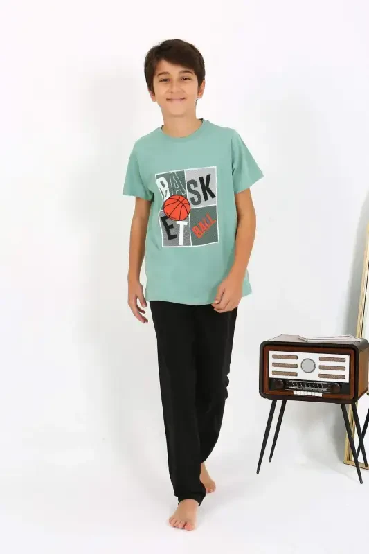Boys Short Sleeve Cotton Pajamas 20758 Aqua Green - 4