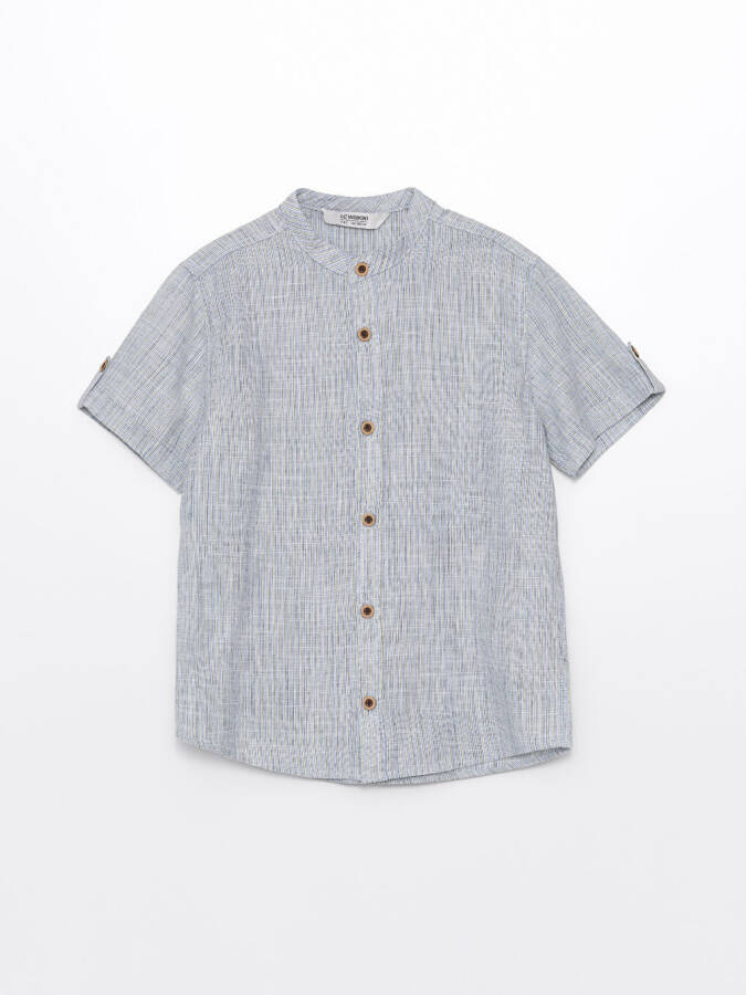 Boy's Short Sleeve Dress Shirt with Mandarin Collar - 1