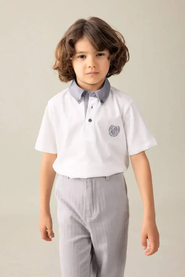 Boys' Short Sleeve Polo Shirt Off-White - 1