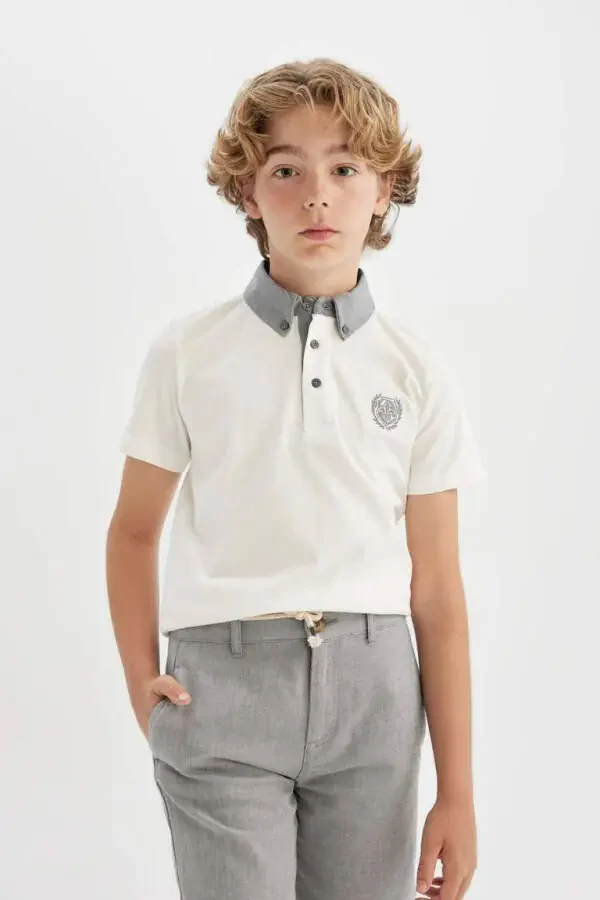 Boys' Short Sleeve Polo Shirt Off-White - 4