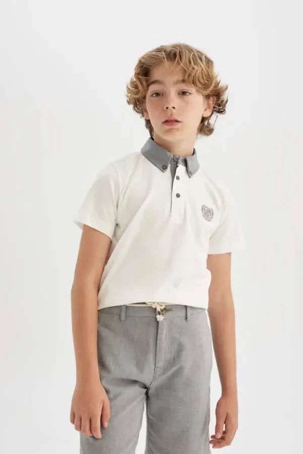 Boys' Short Sleeve Polo Shirt Off-White - 6