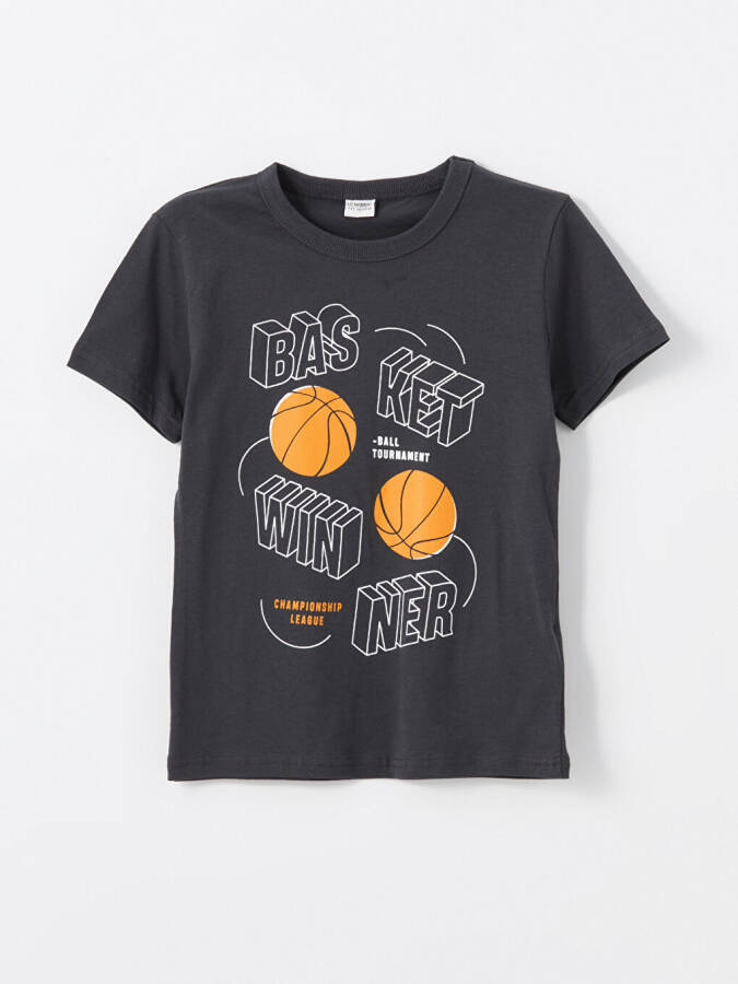 Boy's Short Sleeve T-Shirt with Bike Print and Crew Neck - 2