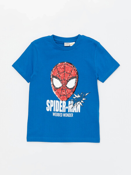 Boy's Short Sleeve T-Shirt with Spiderman Print, Double-Sided Sequins, Crew Neck - 4