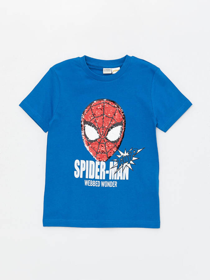 Boy's Short Sleeve T-Shirt with Spiderman Print, Double-Sided Sequins, Crew Neck - 5